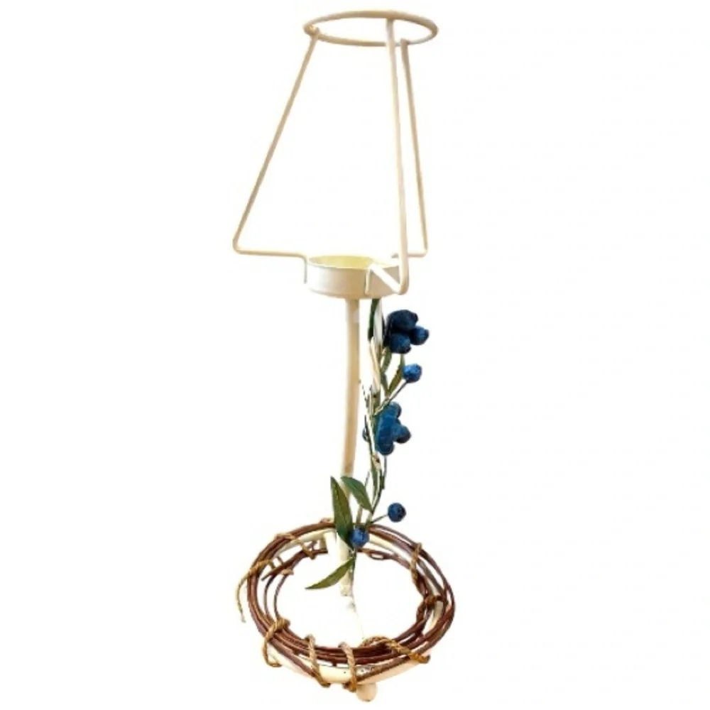 Candle holder lamp with blueberries, metal with frosted glass lampshade, vintage